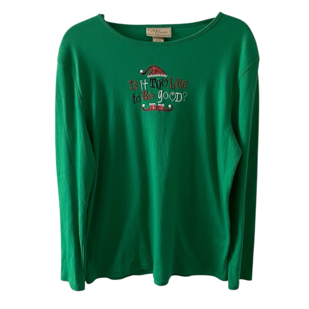 MC Sportswear "Is It Too Late To Be Good" X-Mas Long Sleeve T-Shirt Size Wm XL